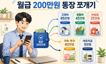 사회초년생 월급 200만원 통장 쪼개기, 생활비·저축·비상금 배분 방법