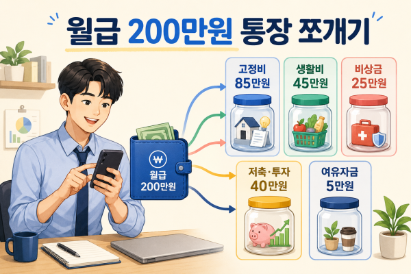 사회초년생 월급 200만원 통장 쪼개기 배분 방법