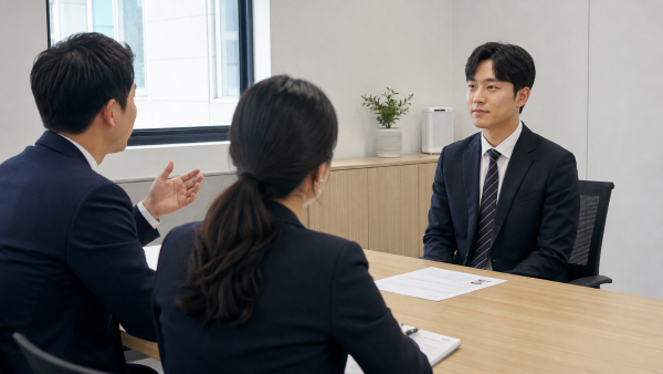 면접에서 자주 나오는 질문에 답변을 준비하는 취업 지원자 모습